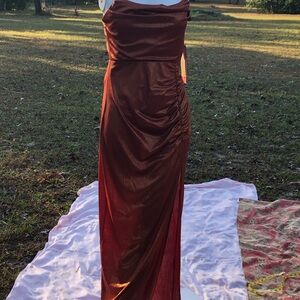 Sexy Eye Alluring Social Couture Gown Brownish/redSparkling Gold Accents S13/14
